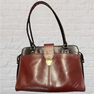 Patricia Nash Angoletta Large British Tan/Black Leather Satchel